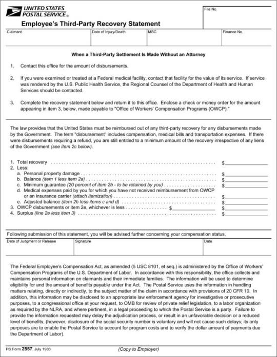 Sample PS Form 2557.