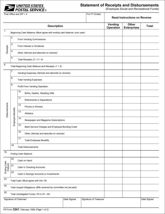 Exhibit 615.62, PS Form 3241, page 1 of 2.