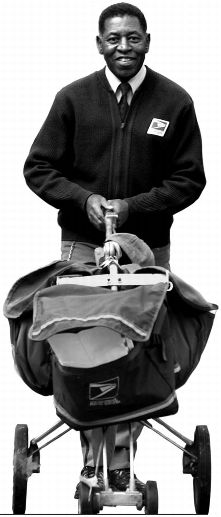 image of postal letter carrier delivering the mail