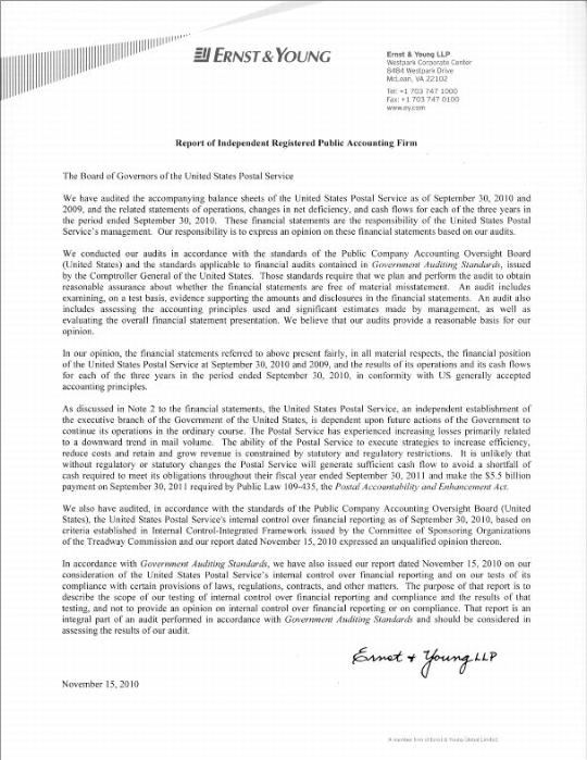 image of ernst & young letter to usps